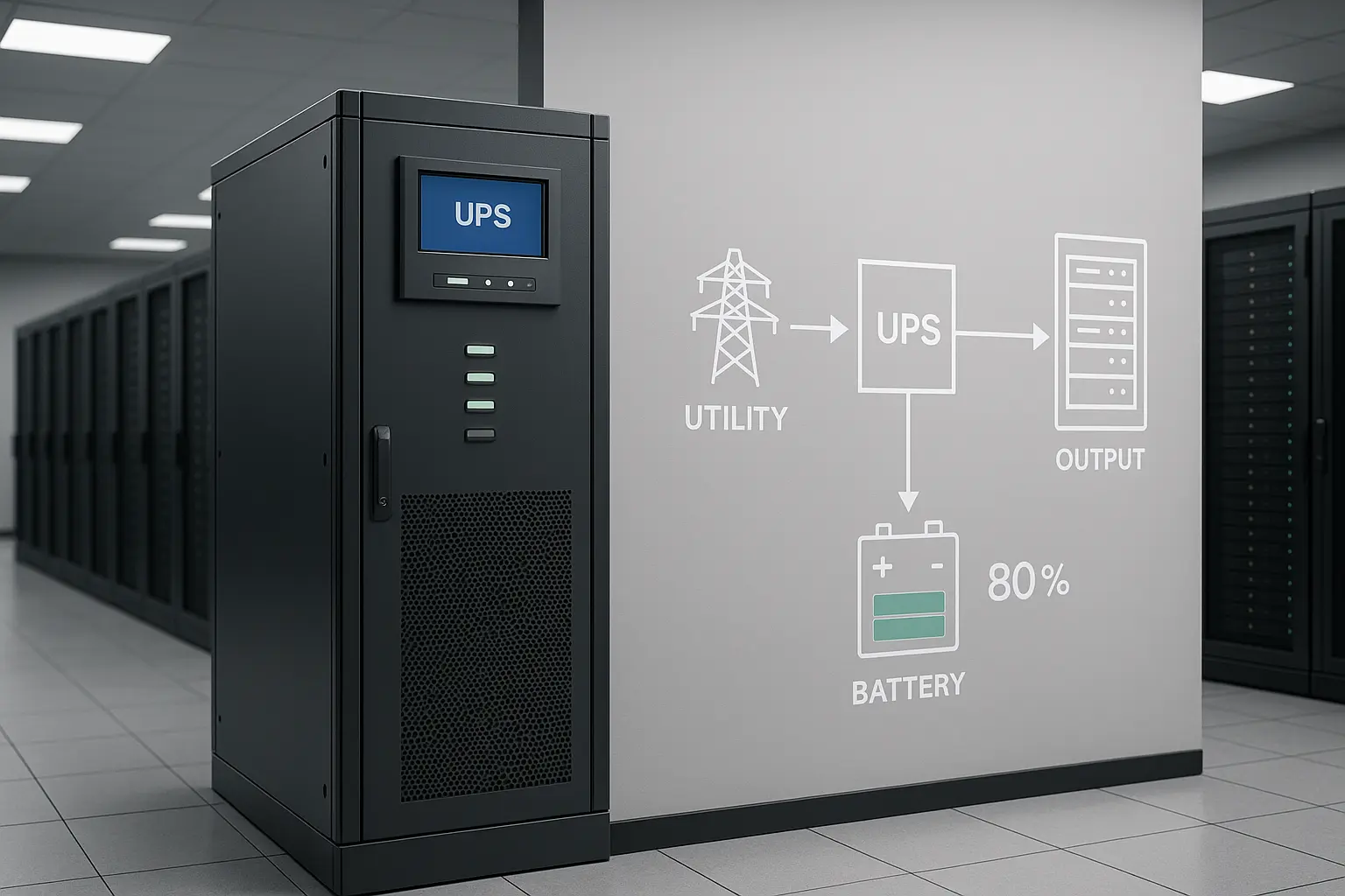 機房 UPS 規劃|電力備援與電池系統示意|高宏資訊